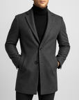 Soviska | Wełniany klasyczny płaszcz z naciętymi klapami-Męskie płaszcze i kurtki-Soviska-Czarny-M-Soviska