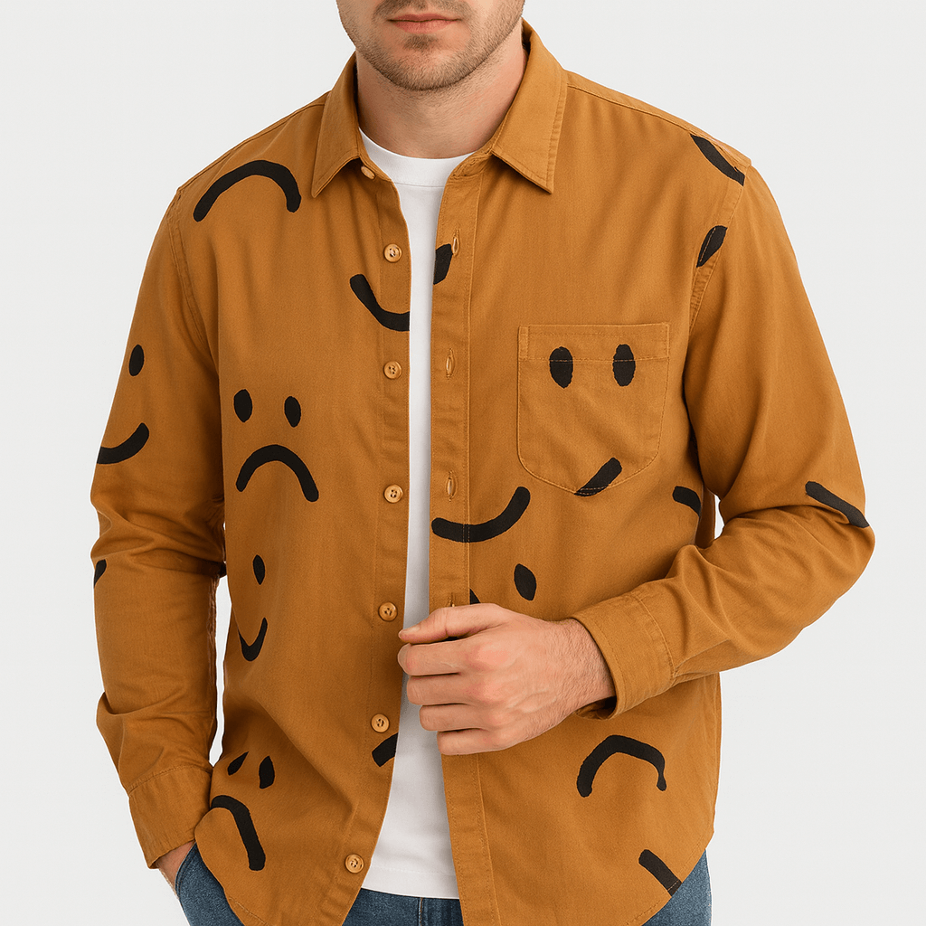 Soviska | Abstrakcyjny wzór koszuli z długim rękawem-Koszule casualowe-Soviska-Biały-S-Soviska