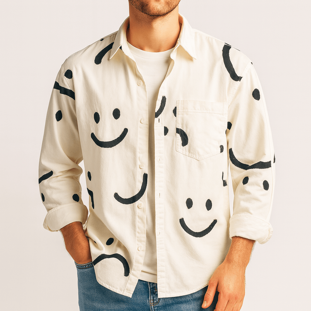 Soviska | Abstrakcyjny wzór koszuli z długim rękawem-Koszule casualowe-Soviska-Biały-S-Soviska