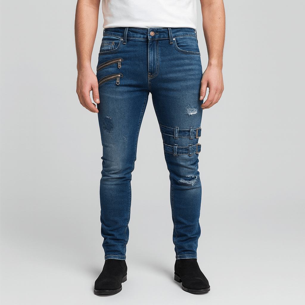 Soviska | Chude spodnie motocyklowe z akcentami klamry-Męskie spodnie motocyklowe-Soviska-Czarny-S-Soviska