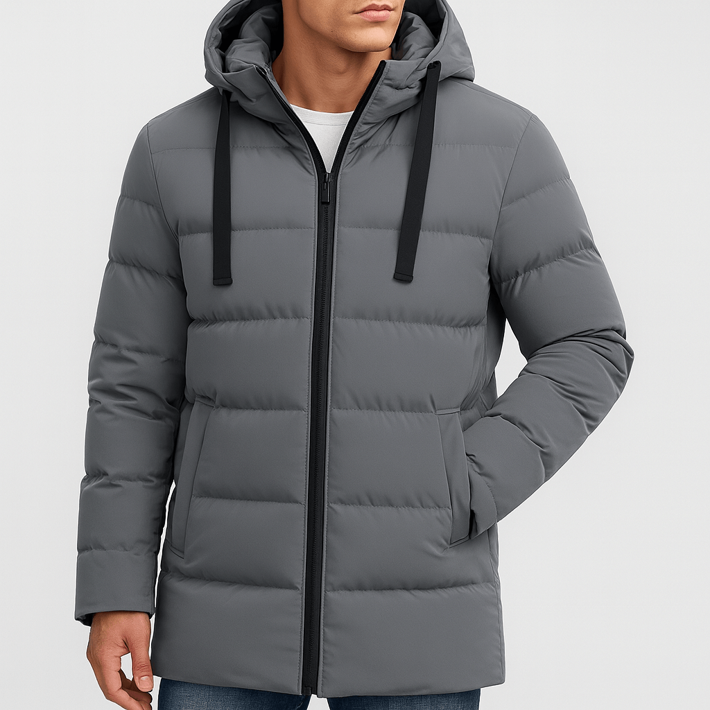 Soviska | Długa kurtka puchowa z regulowanym kapturem-Odzież wierzchnia męska-Soviska-Czarny-M-Soviska