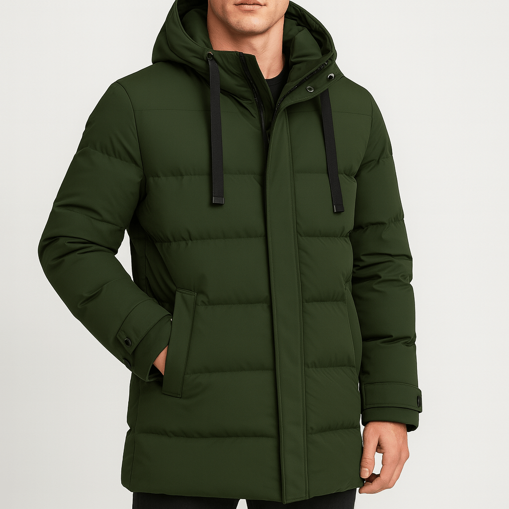 Soviska | Długa kurtka puchowa z regulowanym kapturem-Odzież wierzchnia męska-Soviska-Czarny-M-Soviska