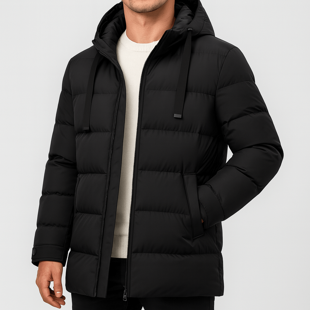 Soviska | Długa kurtka puchowa z regulowanym kapturem-Odzież wierzchnia męska-Soviska-Czarny-M-Soviska