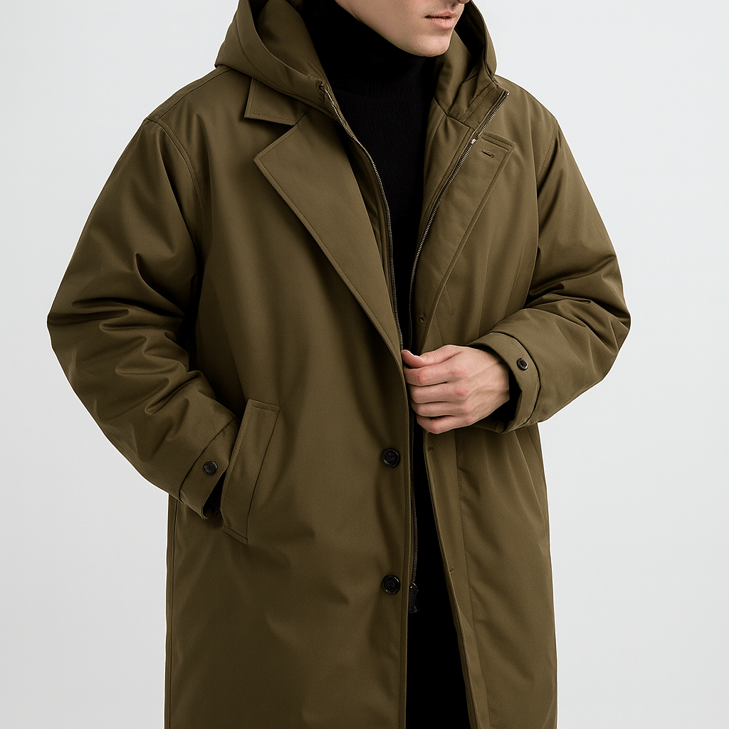 Soviska | Długi puchowy płaszcz zimowy z kapturem-Płaszcze, Kurtki i Kamizelki-Soviska-Zielony wojskowy-M-Soviska