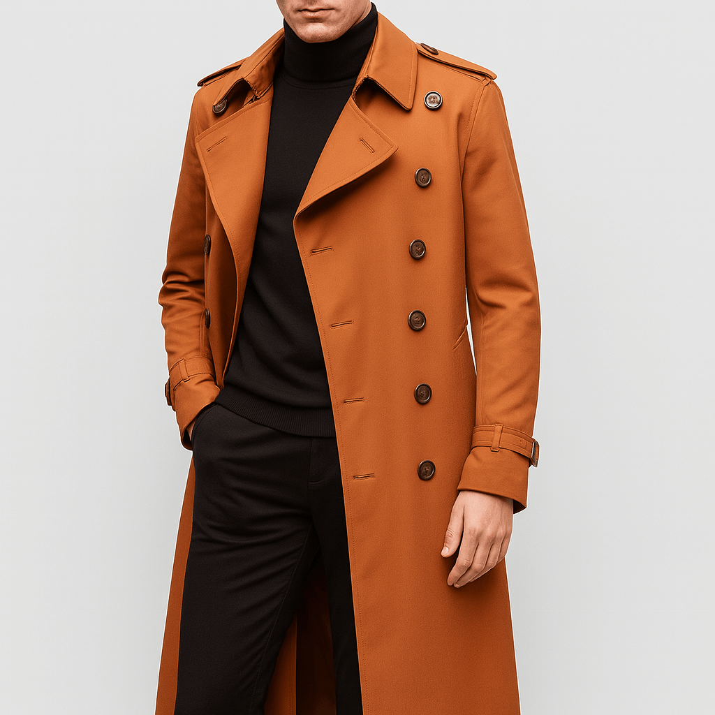 Soviska | Dopasowany bawełnowy trencz z dwurzędowym zapięciem-Płaszcze trench-Soviska-Brązowy-S-Soviska