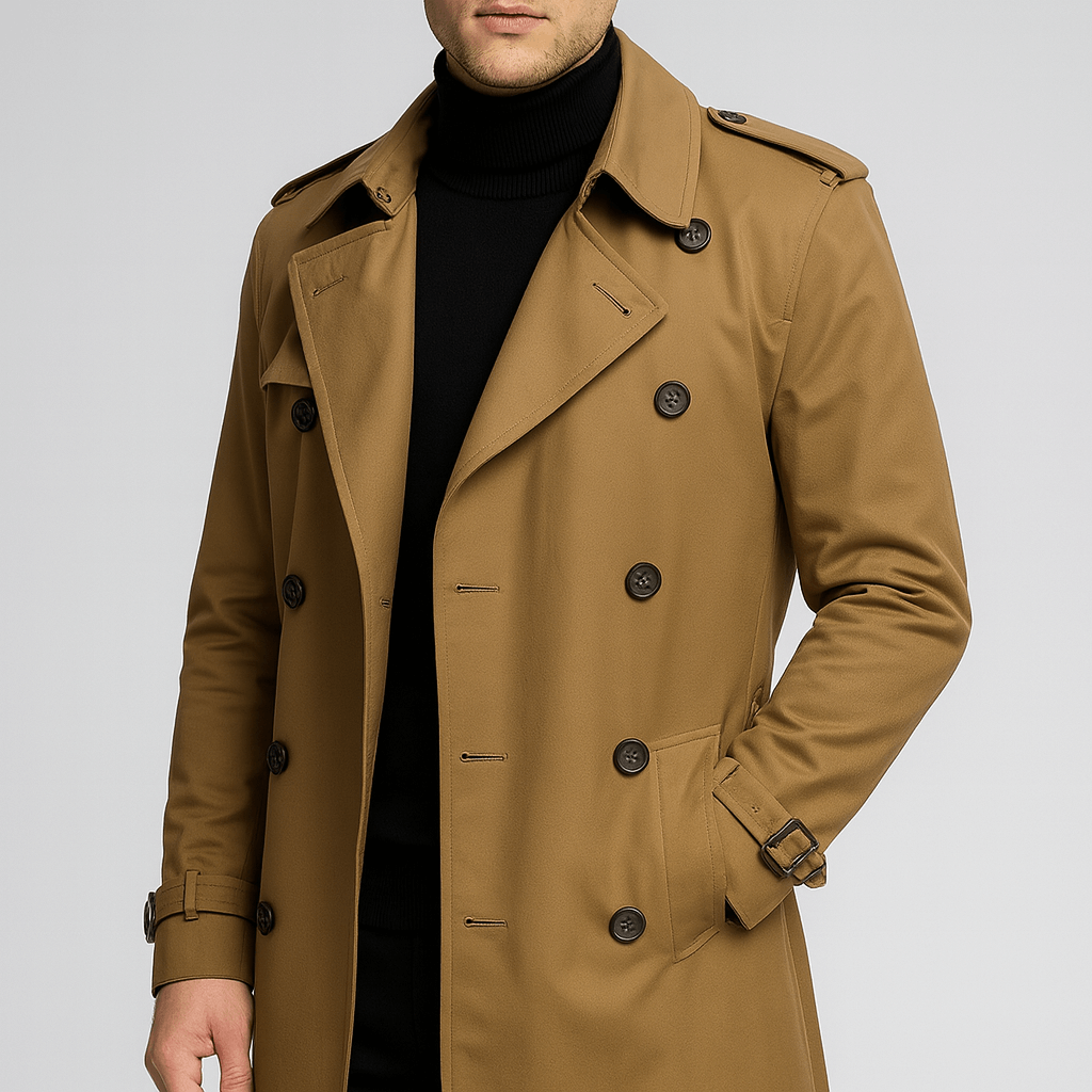 Soviska | Dopasowany bawełnowy trencz z dwurzędowym zapięciem-Płaszcze trench-Soviska-Brązowy-S-Soviska