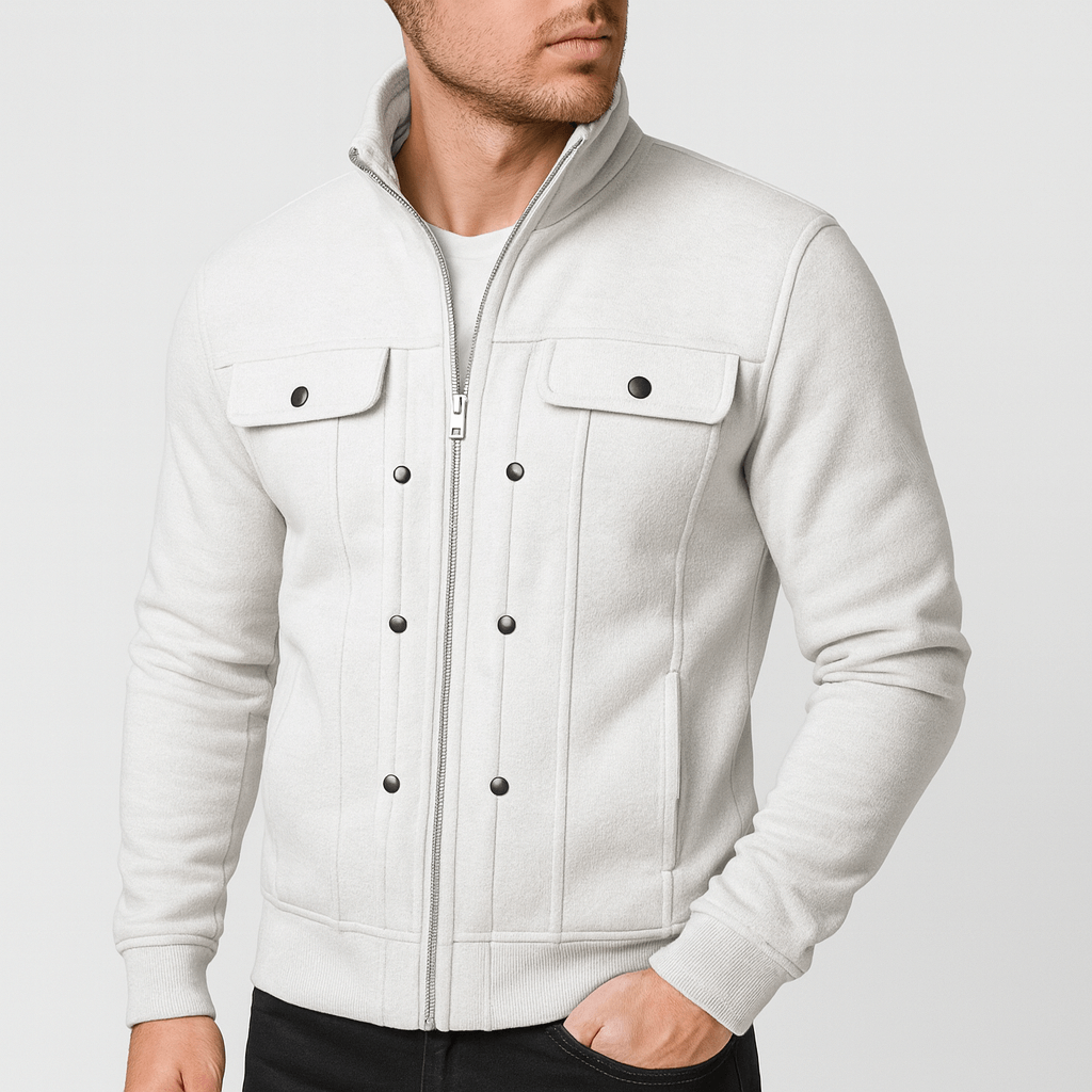 Soviska | Dwurzędowa kurtka polarowa z zatrzaskami-Odzież wierzchnia-Soviska-Biały-S-Soviska