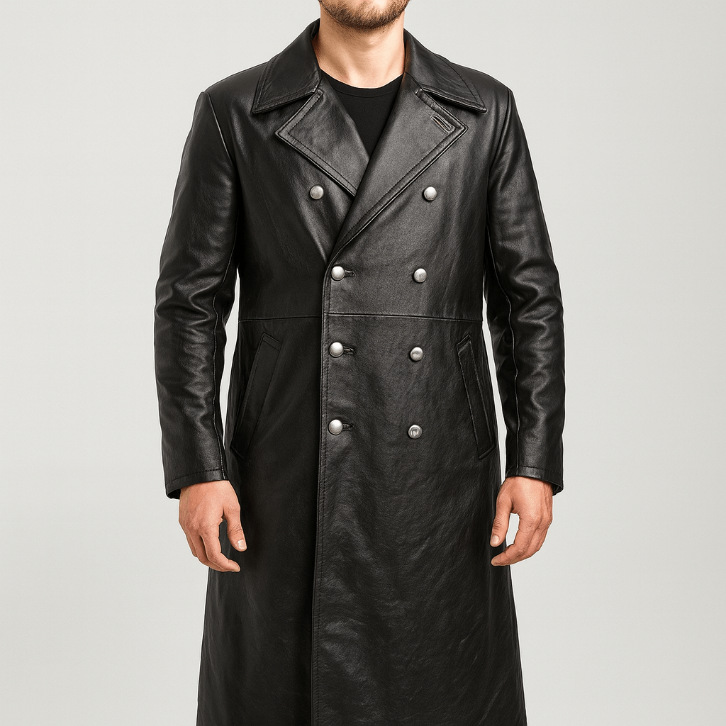 Soviska | Dwurzędowy trencz z PU-Płaszcze, Kurtki i Kamizelki-Soviska-Czarny-S-Soviska