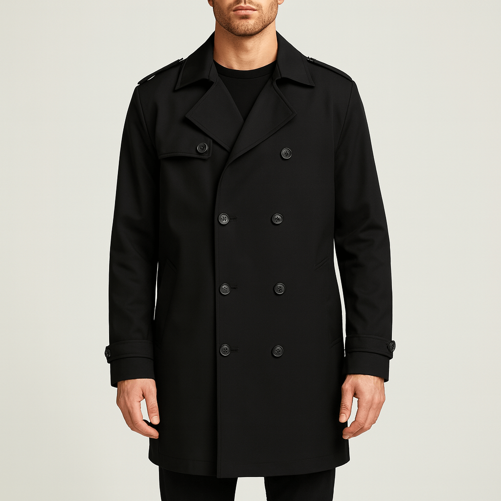 Soviska | Dwurzędowy trencz z klapą sztormową-Płaszcze i kurtki-Soviska-Szary-XS-Soviska