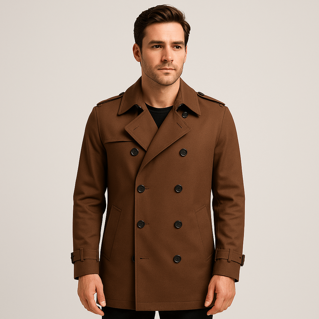 Soviska | Dwurzędowy trencz z klapą sztormową-Płaszcze i kurtki-Soviska-Szary-XS-Soviska