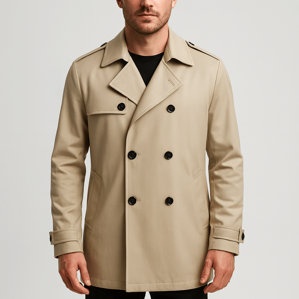 Soviska | Dwurzędowy trencz z klapą sztormową-Płaszcze i kurtki-Soviska-Szary-XS-Soviska