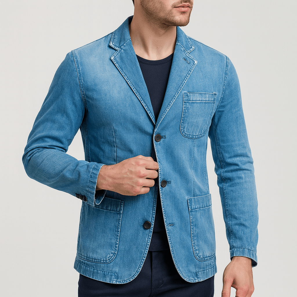 Soviska | Dżinsowa kurtka z dopasowanym krojem-Kurtki dżinsowe-Soviska-Ciemnoniebieski-S-Soviska