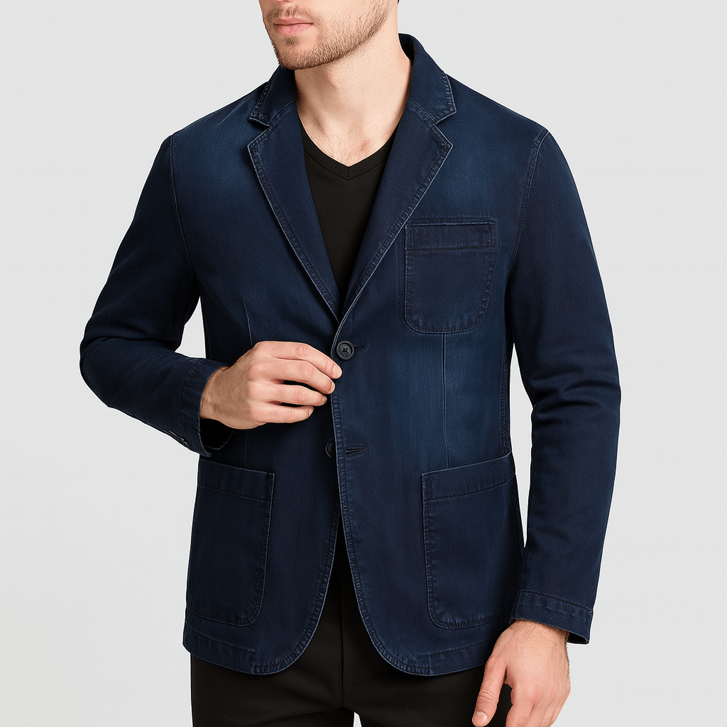 Soviska | Dżinsowa kurtka z dopasowanym krojem-Kurtki dżinsowe-Soviska-Ciemnoniebieski-S-Soviska