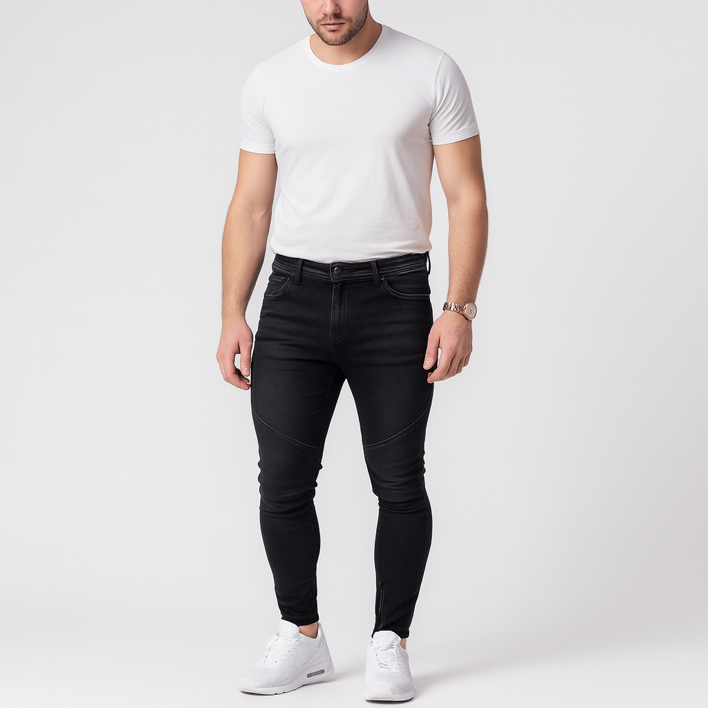 Soviska | Elastyczne dżinsy motocyklowe z zamkami-Męskie spodnie motocyklowe-Soviska-Czarny-S-Soviska