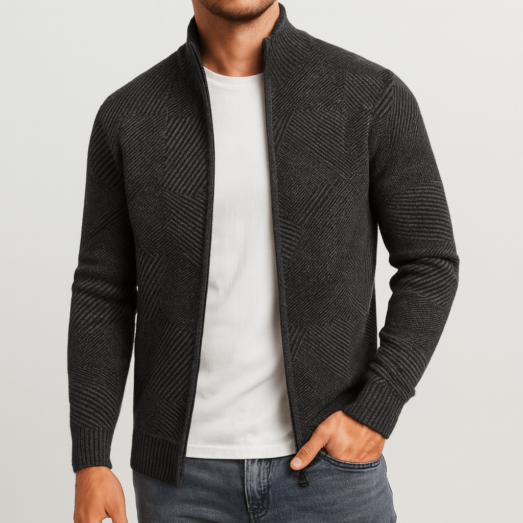 Soviska | Geometryczny gruby kardigan-Swetry-Soviska-Szary-S-Soviska