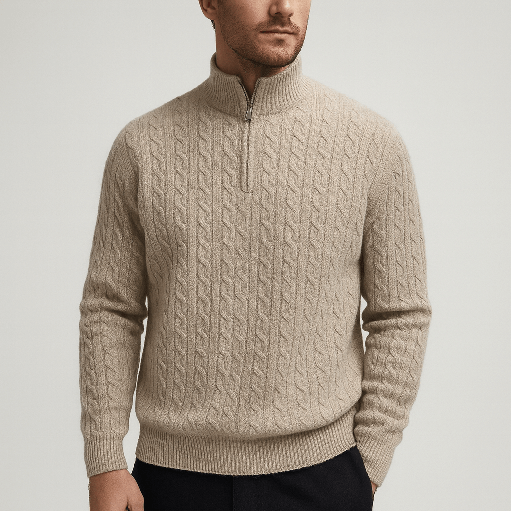 Soviska | Gęsta dzianina kardigan z zamkiem-Swetry i kardigany-Soviska-Beżowy-S-Soviska