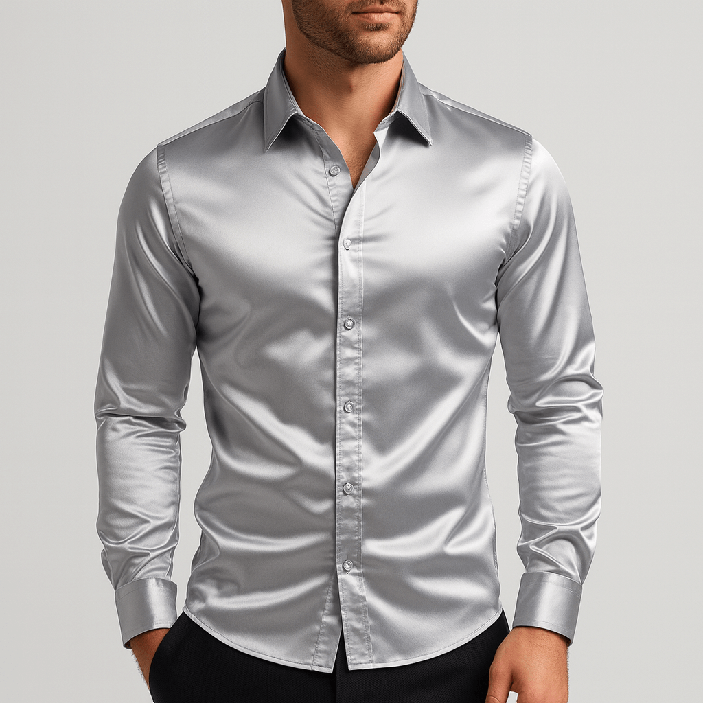 Soviska | Gładka satynowa koszula-Koszule wizytowe-Soviska-Czarny-S-Soviska