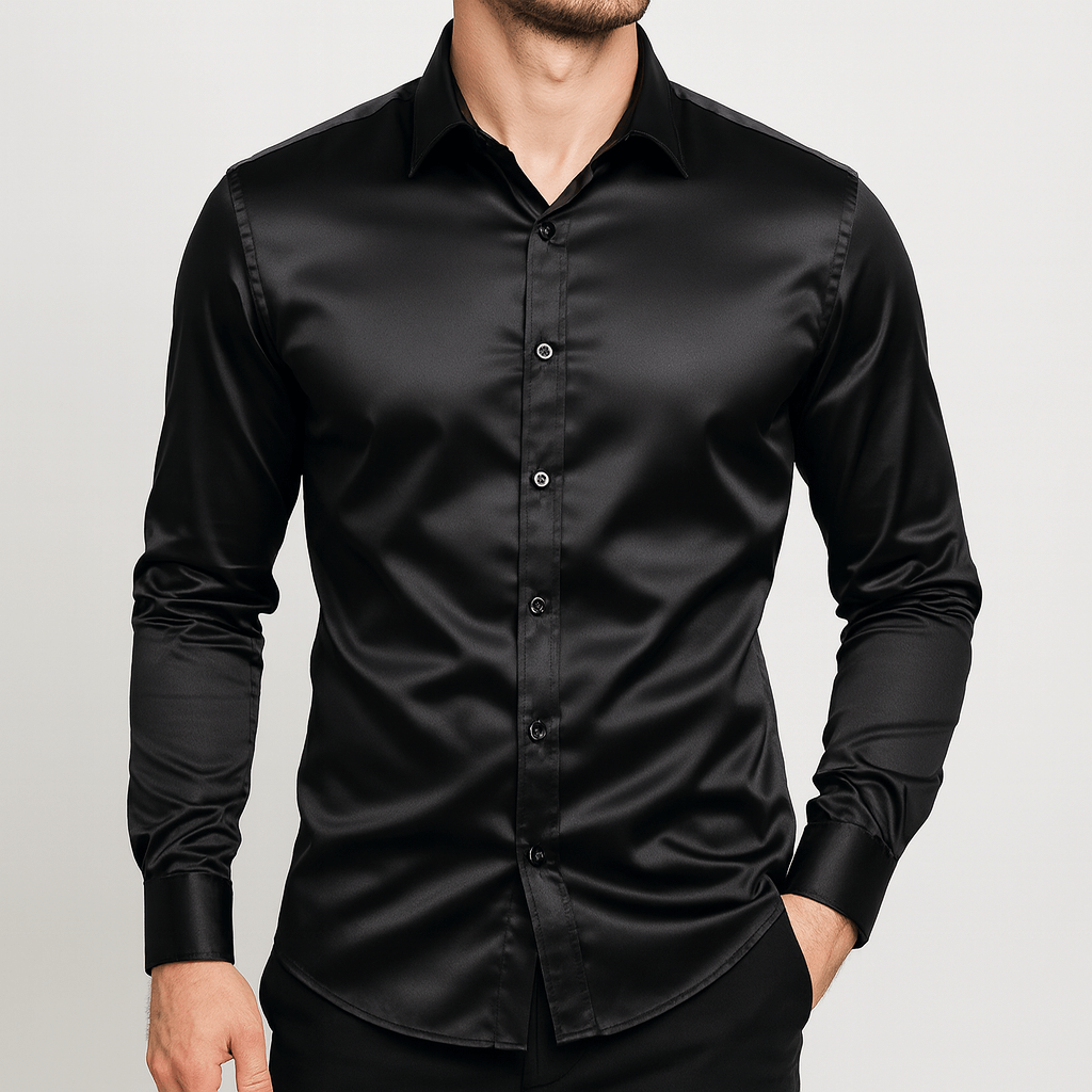 Soviska | Gładka satynowa koszula-Koszule wizytowe-Soviska-Czarny-S-Soviska