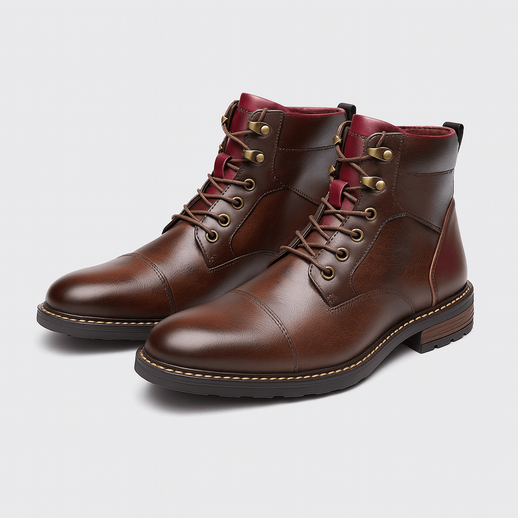 Soviska | Gładkie skórzane botki z sznurowaną konstrukcją-Kozaki-Soviska-6-Brązowy-Soviska