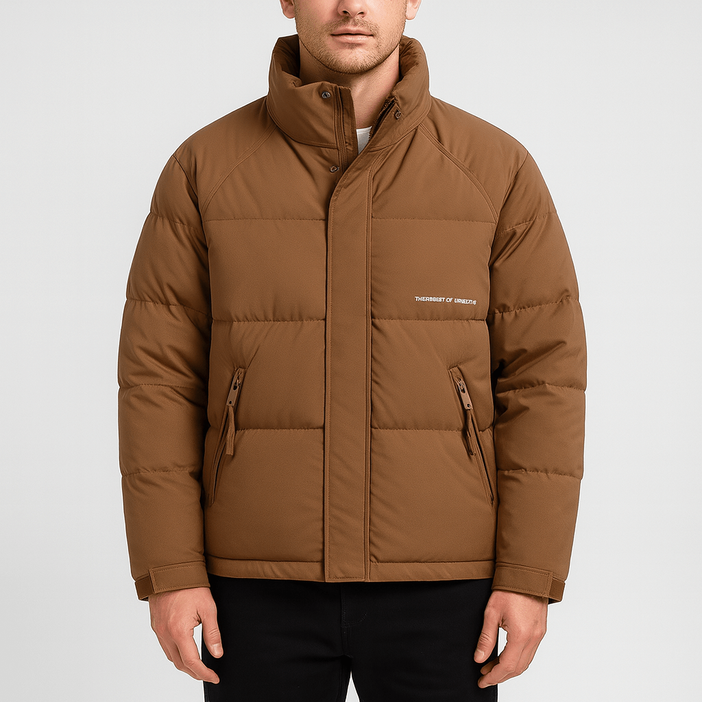 Soviska | Gruba puchowa kurtka z luźnym krojem-Kurtki puchowe-Soviska-Brązowy-L-Soviska