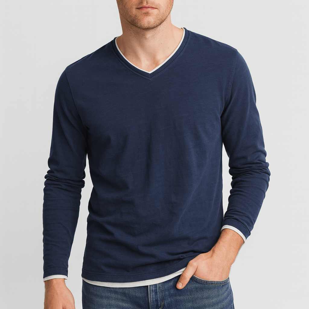 Soviska | Klasyczna bawełniana koszula z długim rękawem-Koszule wizytowe-Soviska-Granatowy-S-Soviska