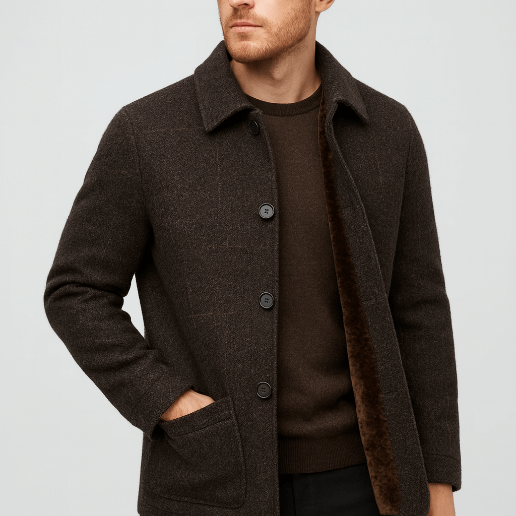 Soviska | Klasyczny wełniany płaszcz z obszernymi kieszeniami-Płaszcze-Soviska-Brązowy-S-Soviska