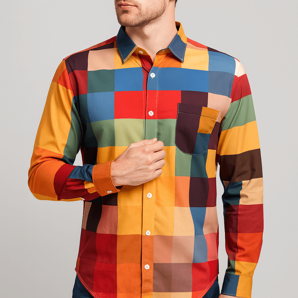 Soviska | Kolorowa koszula w kratkę z bawełny i lnu-Koszule casualowe-Soviska-S-Soviska