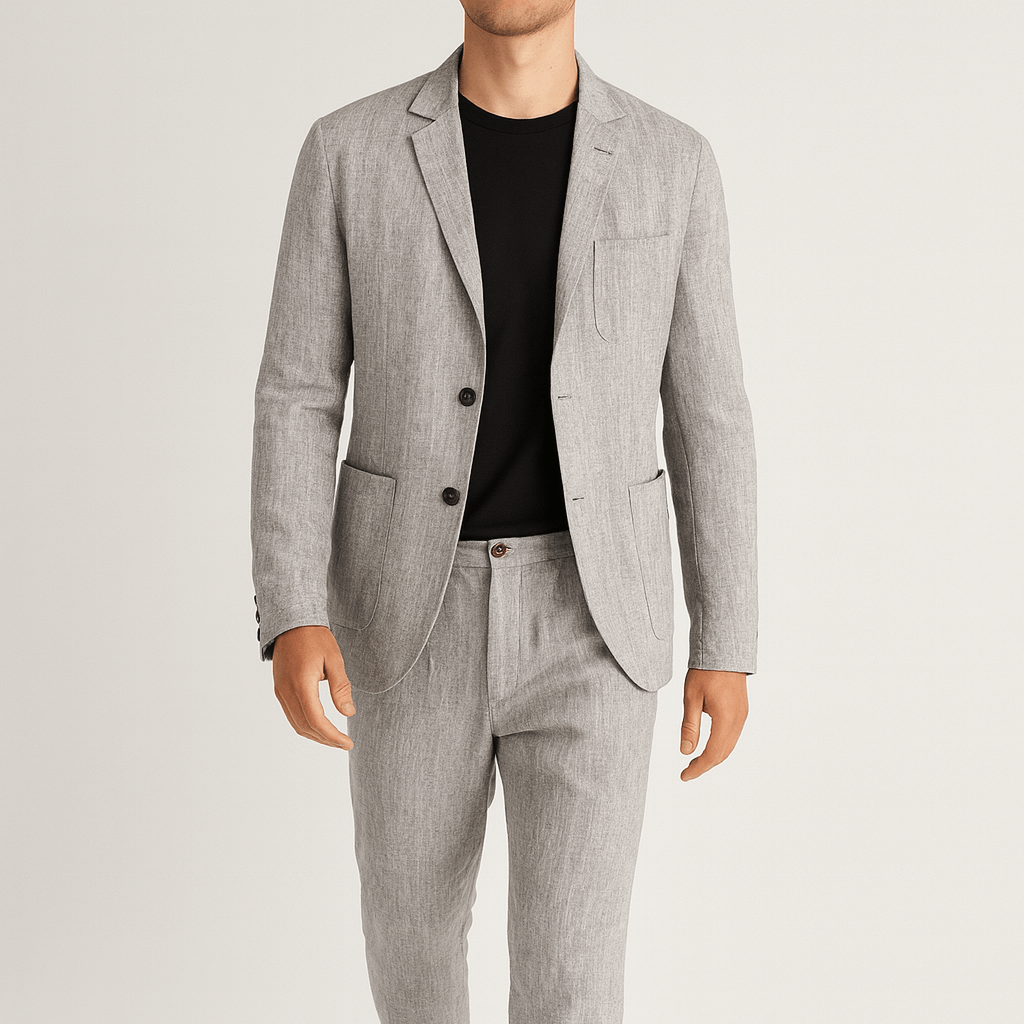 Soviska | Lniany komplet z marynarką i spodniami-Zestawy odzieżowe-Soviska-Beżowy-S-Soviska