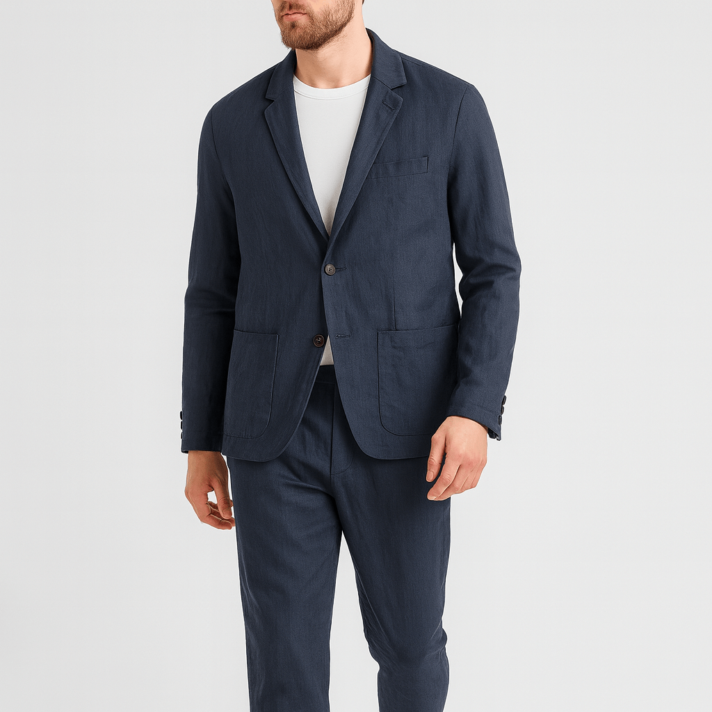 Soviska | Lniany komplet z marynarką i spodniami-Zestawy odzieżowe-Soviska-Beżowy-S-Soviska