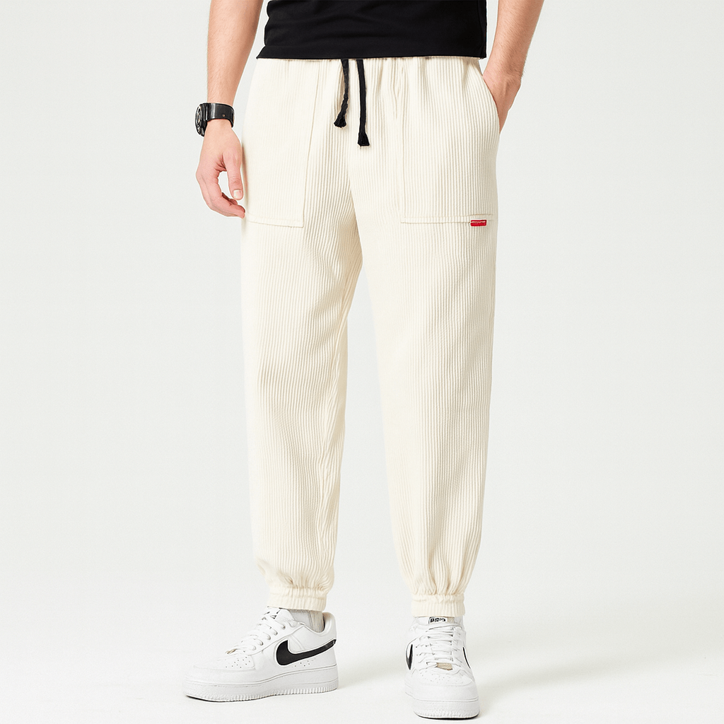 Soviska | Luźne sztruksowe spodnie dresowe z regulowanym pasem-Spodnie-Soviska-Żółty-M-Soviska