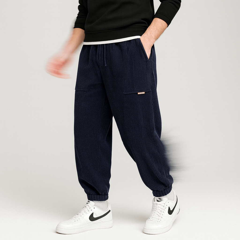 Soviska | Luźne sztruksowe spodnie dresowe z regulowanym pasem-Spodnie-Soviska-Żółty-M-Soviska