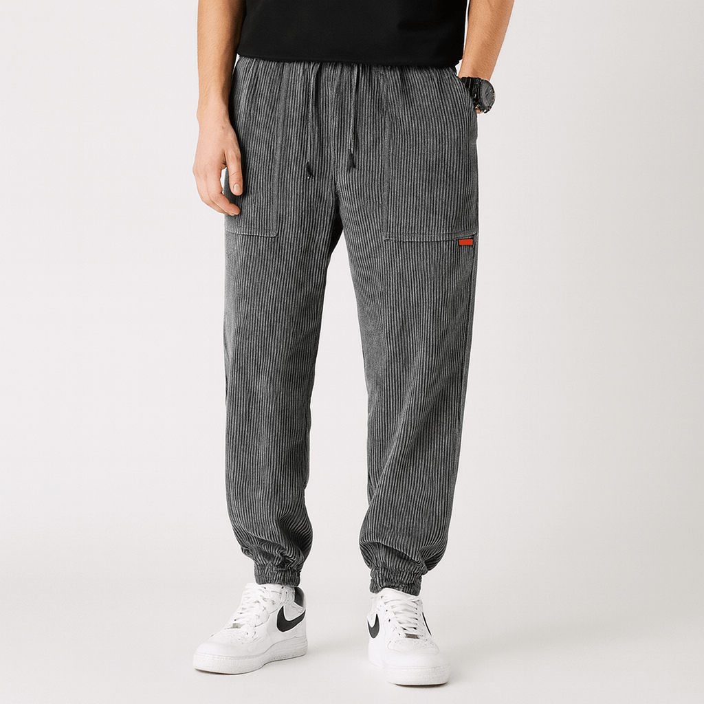 Soviska | Luźne sztruksowe spodnie dresowe z regulowanym pasem-Spodnie-Soviska-Żółty-M-Soviska