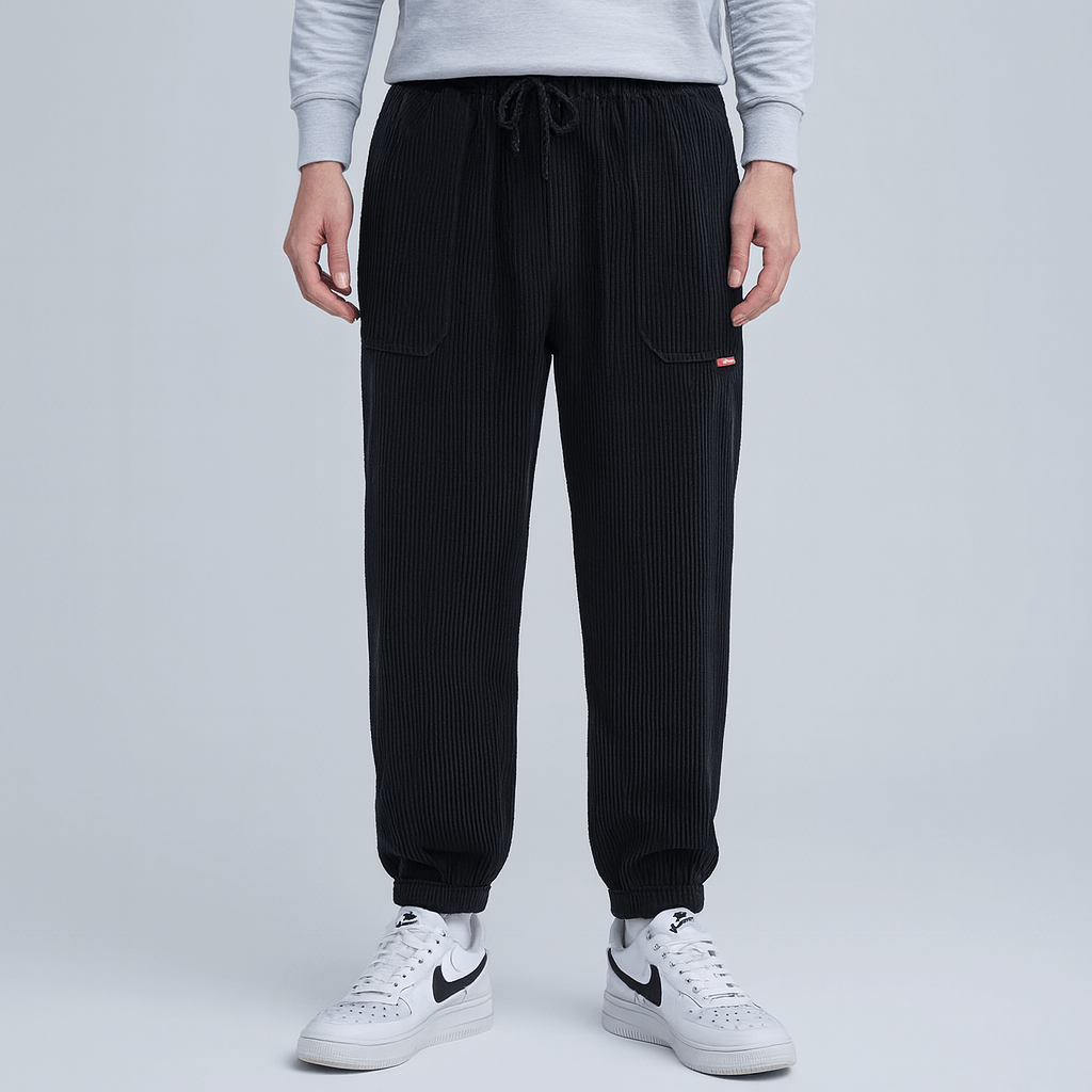 Soviska | Luźne sztruksowe spodnie dresowe z regulowanym pasem-Spodnie-Soviska-Żółty-M-Soviska