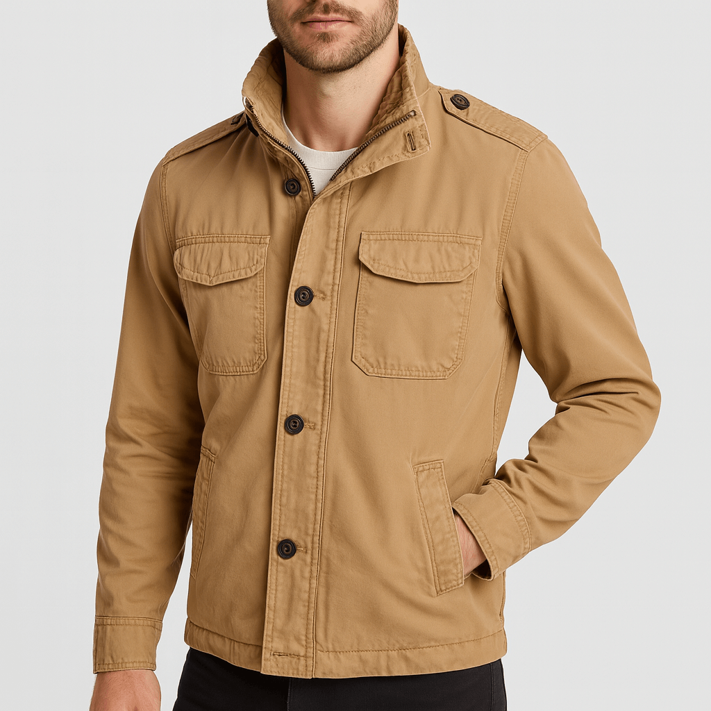 Soviska | Luźny krój kurtka dżinsowa z wieloma kieszeniami-Kurtki-Soviska-Oliwkowy-S-Soviska