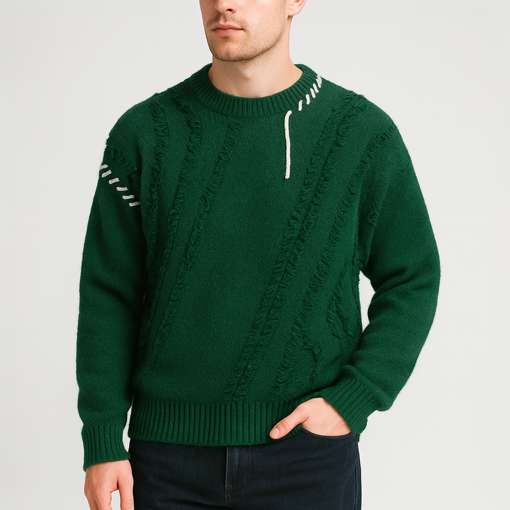 Soviska | Luźny sweter z patchworkowym wzorem i frędzlami-Swetry-Soviska-Czarny-S-Soviska