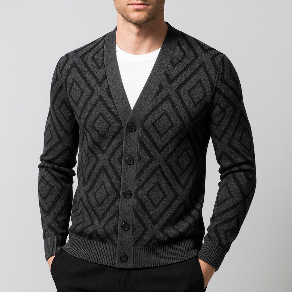 Soviska | Miękka wełniana mieszanka kardigan z wzorem żakardowym-Swetry-Soviska-Czarny-M-Soviska