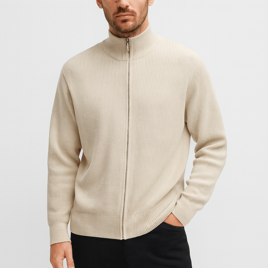 Soviska | Miękki dzianinowy kardigan z wysoką szyją-Swetry-Soviska-Beżowy-M-Soviska