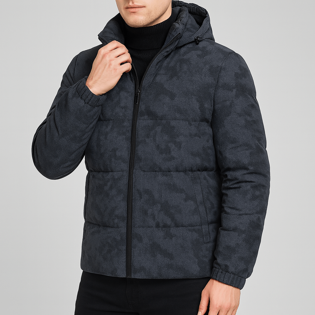 Soviska | Ocieplana kurtka puchowa z odpinanym kapturem w kamuflażu-Kurtki puchowe-Soviska-Szary-M-Soviska