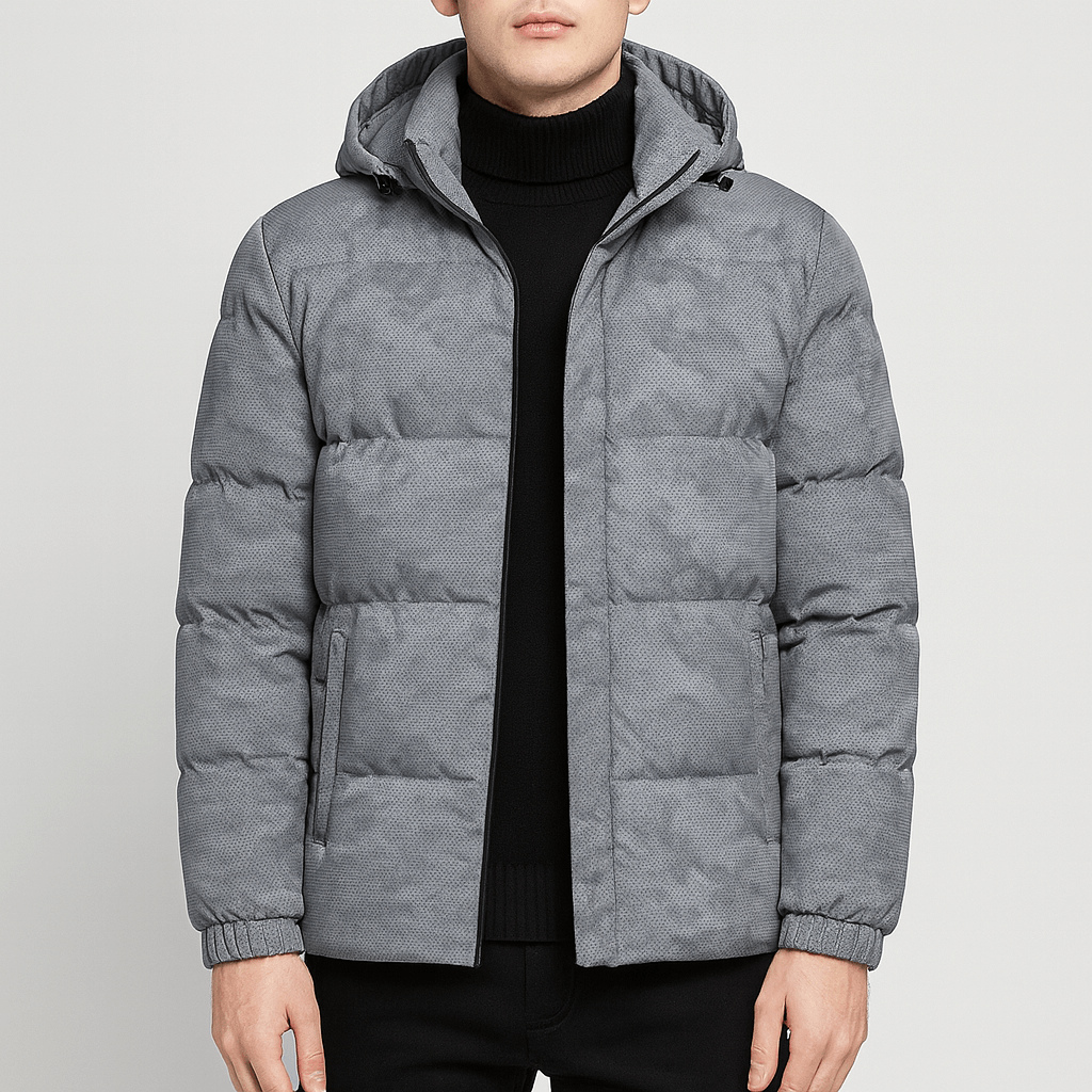 Soviska | Ocieplana kurtka puchowa z odpinanym kapturem w kamuflażu-Kurtki puchowe-Soviska-Szary-M-Soviska