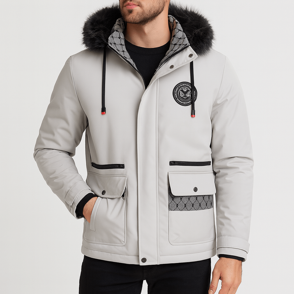 Soviska | Ocieplana kurtka zimowa z futrzanym kołnierzem-Kurtki zimowe-Soviska-Biały-S-Soviska