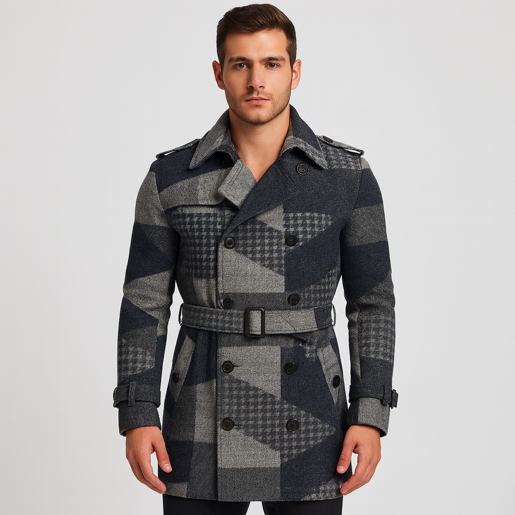 Soviska | Ocieplany trencz w kratę-Płaszcze, Kurtki i Kamizelki-Soviska-Ciemnoszary-M-Soviska