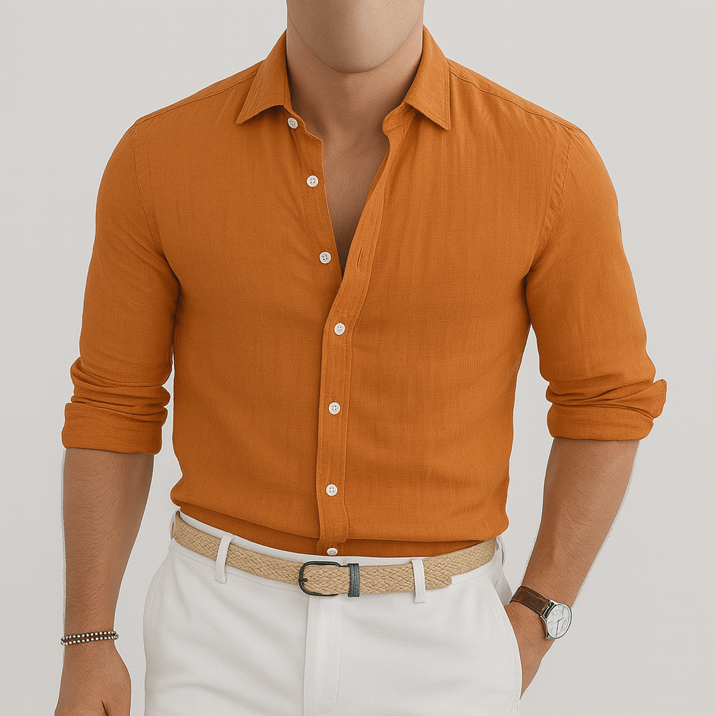 Soviska | Oddychająca lniana koszula z długim rękawem-Koszule casualowe-Soviska-Niebieski-S-Soviska