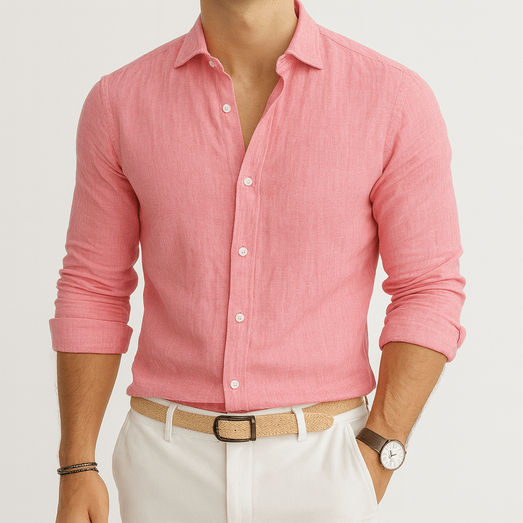 Soviska | Oddychająca lniana koszula z długim rękawem-Koszule casualowe-Soviska-Niebieski-S-Soviska