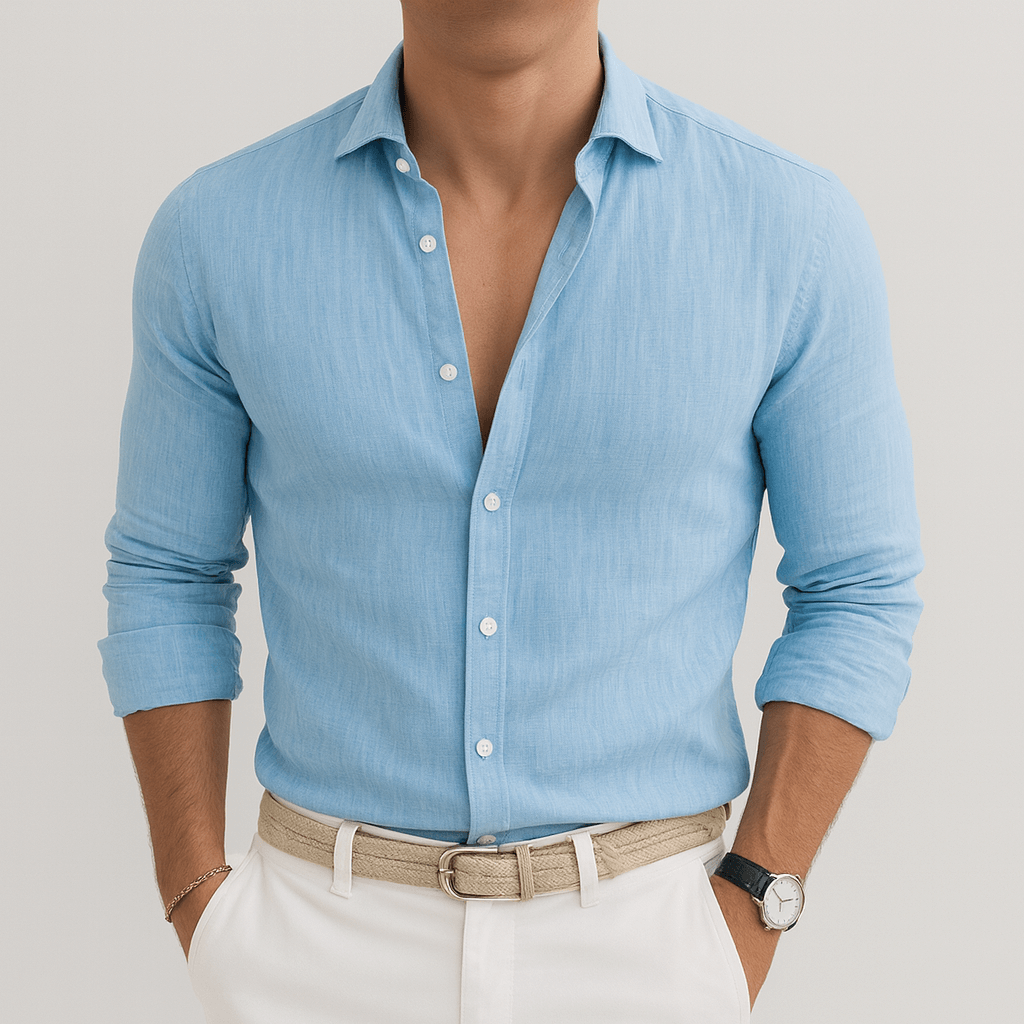 Soviska | Oddychająca lniana koszula z długim rękawem-Koszule casualowe-Soviska-Niebieski-S-Soviska