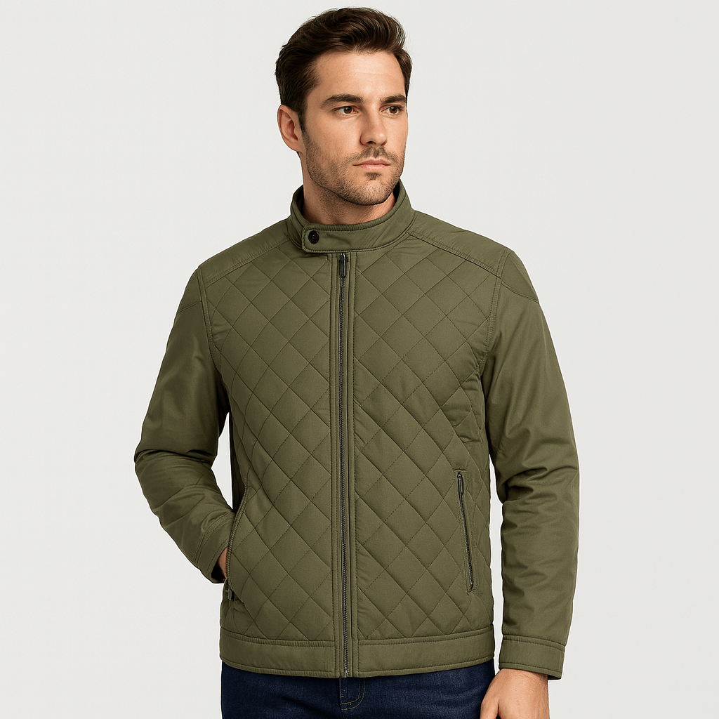 Soviska | Pikowana ocieplana kurtka z wysokim kołnierzem-Kurtki i płaszcze-Soviska-Khaki-M-Soviska