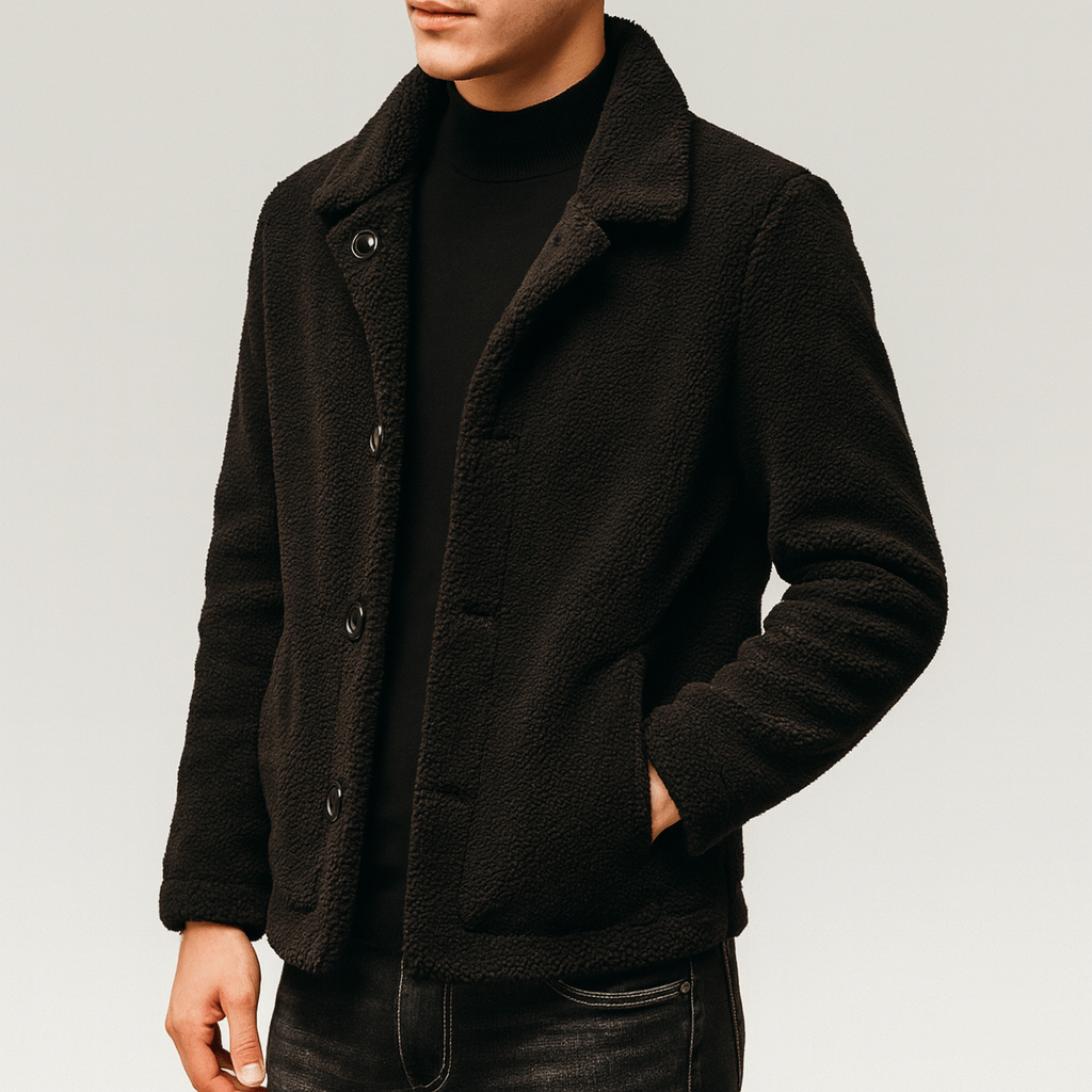 Soviska | Pluszowa kurtka futrzana z dużymi guzikami-Płaszcze, Kurtki i Kamizelki-Soviska-Brązowy-S-Soviska