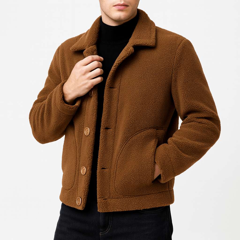 Soviska | Pluszowa kurtka futrzana z dużymi guzikami-Płaszcze, Kurtki i Kamizelki-Soviska-Brązowy-S-Soviska