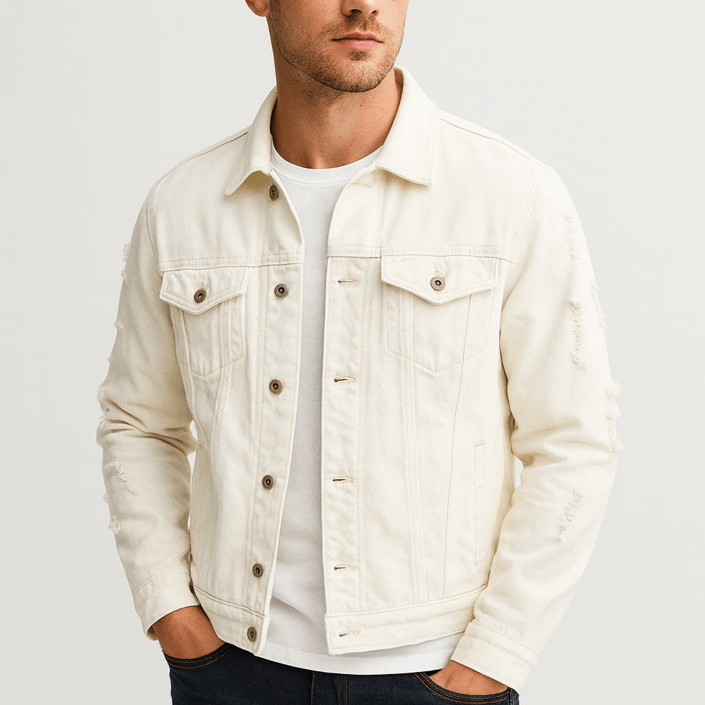 Soviska | Postarzany dżinsowy krój kurtki-Kurtki-Soviska-Biały-S-Soviska