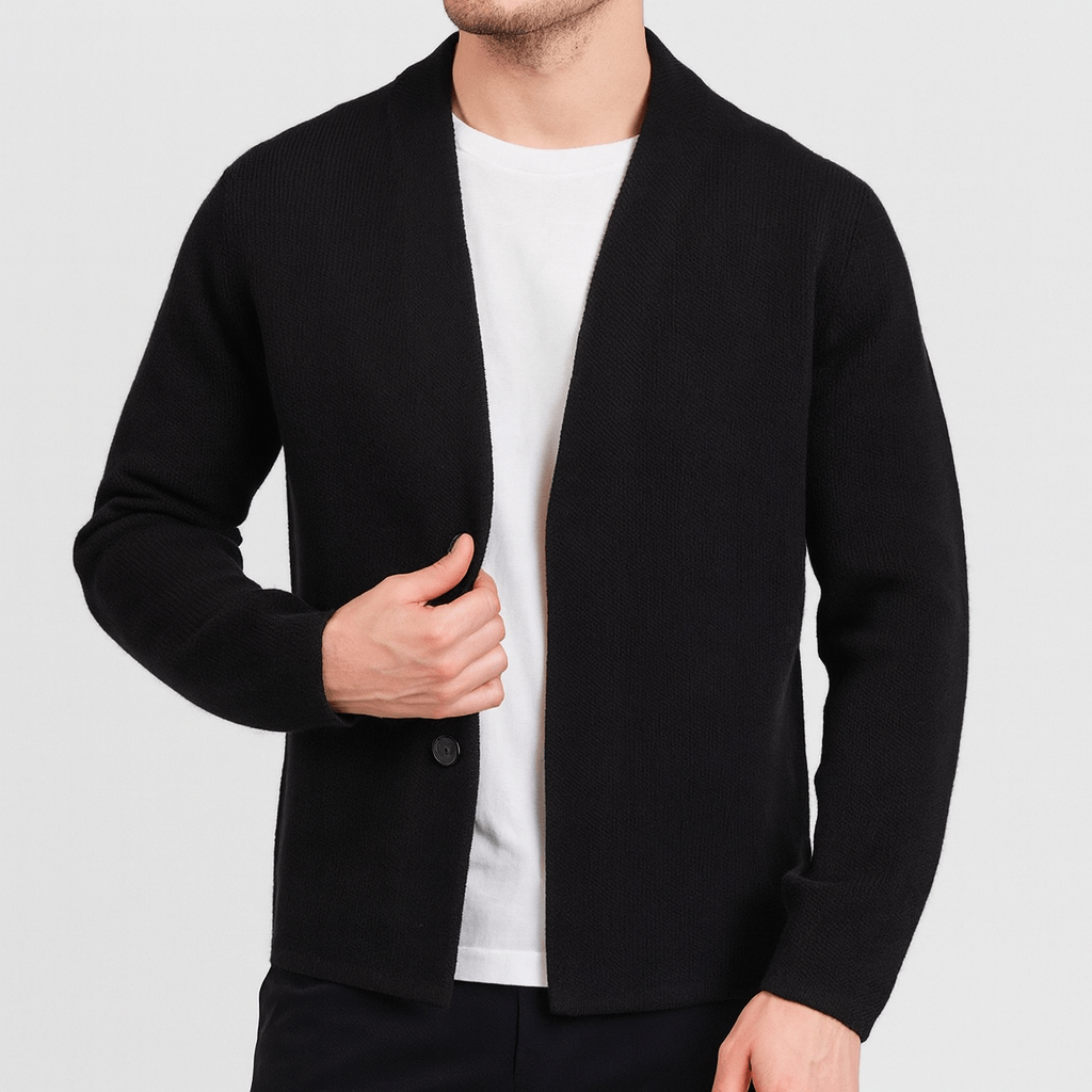 Soviska | Przytulny dzianinowy kardigan z kołnierzem szalowym-Swetry-Soviska-Beżowy-XS-Soviska