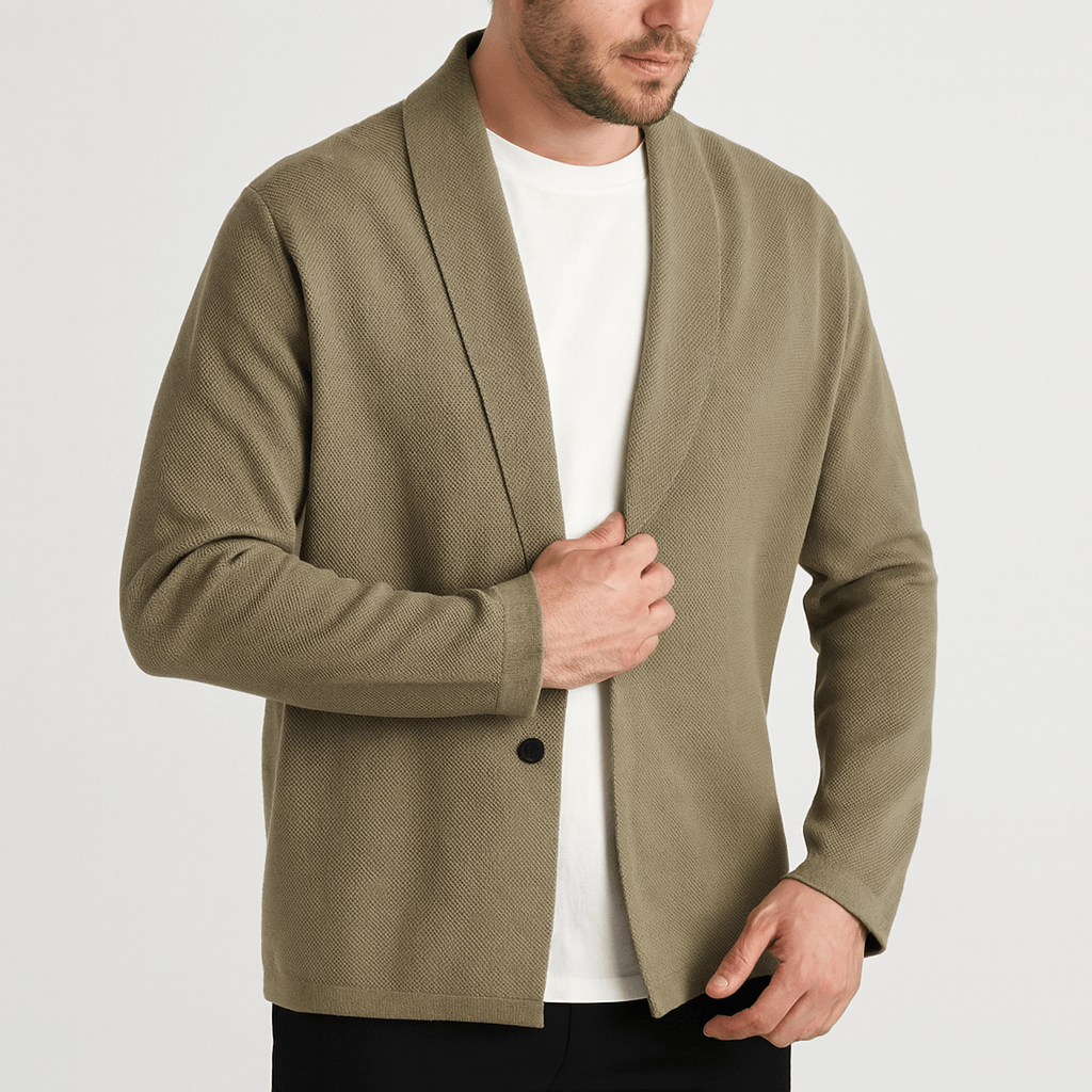 Soviska | Przytulny dzianinowy kardigan z kołnierzem szalowym-Swetry-Soviska-Beżowy-XS-Soviska